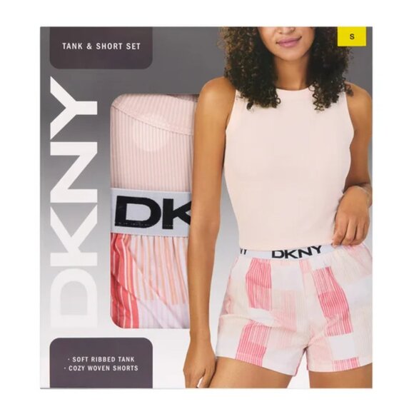 DKNY Women's Soft Ribbed Tank & Cozy Woven Short Set - Picture 4 of 8